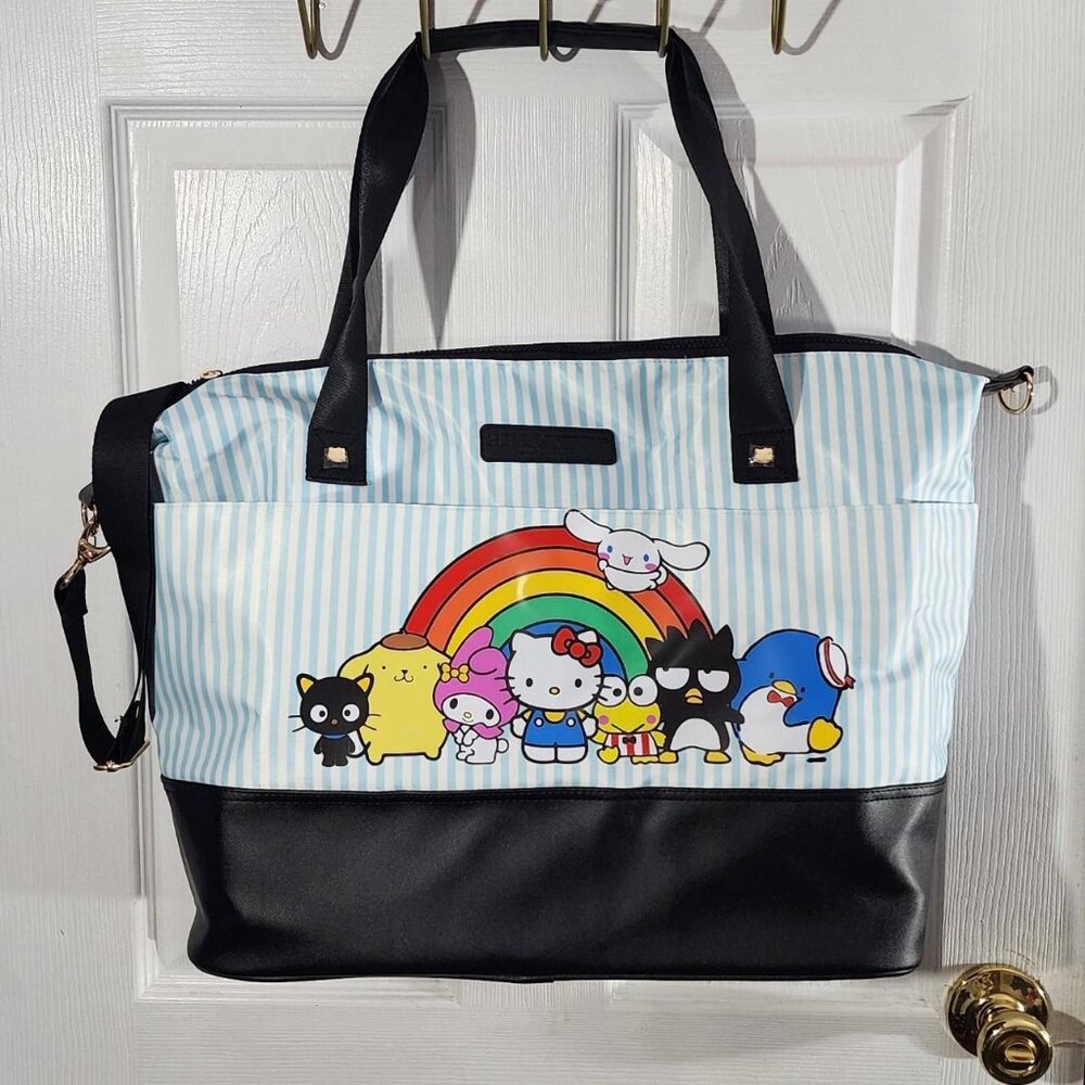 Bioworld Hello Kitty and Friends Rainbow Big Pinstripe Travel Tote Bag